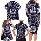 Fremantle Dockers Family Matching Long Sleeve Bodycon Dress and Hawaiian Shirt Indigenous Monochrome Dot Art Mascot Style