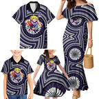 Fremantle Dockers Family Matching Mermaid Dress and Hawaiian Shirt Indigenous Monochrome Dot Art Mascot Style