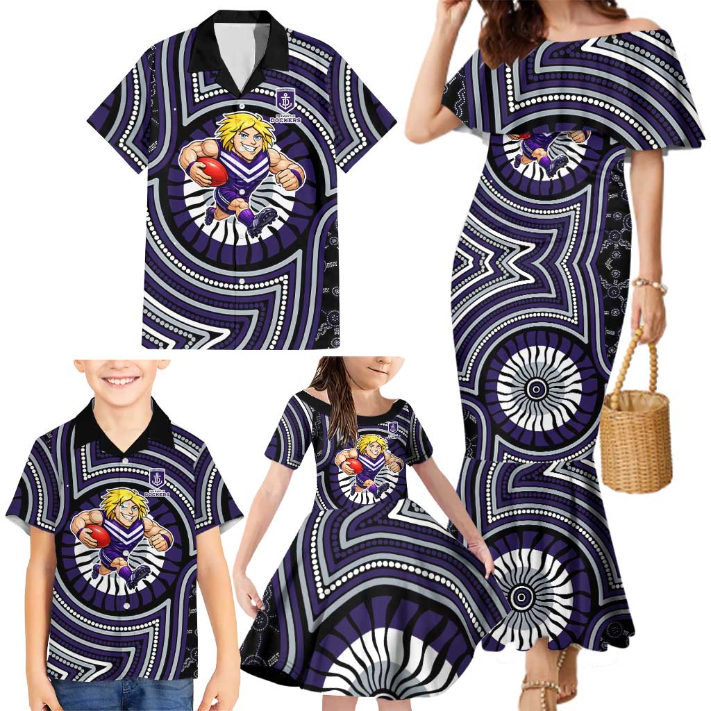 Fremantle Dockers Family Matching Mermaid Dress and Hawaiian Shirt Indigenous Monochrome Dot Art Mascot Style
