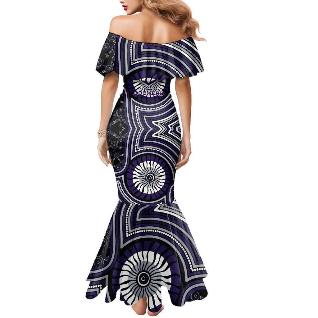 Fremantle Dockers Family Matching Mermaid Dress and Hawaiian Shirt Indigenous Monochrome Dot Art Mascot Style