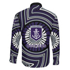Fremantle Dockers Family Matching Off The Shoulder Long Sleeve Dress and Hawaiian Shirt Indigenous Monochrome Dot Art Mascot Style