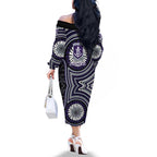 Fremantle Dockers Family Matching Off The Shoulder Long Sleeve Dress and Hawaiian Shirt Indigenous Monochrome Dot Art Mascot Style