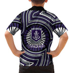 Fremantle Dockers Family Matching Off Shoulder Maxi Dress and Hawaiian Shirt Indigenous Monochrome Dot Art Mascot Style