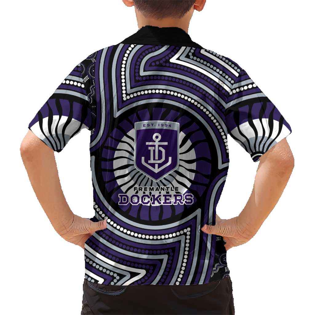 Fremantle Dockers Family Matching Off Shoulder Maxi Dress and Hawaiian Shirt Indigenous Monochrome Dot Art Mascot Style