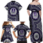 Fremantle Dockers Family Matching Off Shoulder Maxi Dress and Hawaiian Shirt Indigenous Monochrome Dot Art Mascot Style