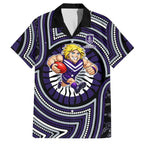 Fremantle Dockers Family Matching Off Shoulder Maxi Dress and Hawaiian Shirt Indigenous Monochrome Dot Art Mascot Style