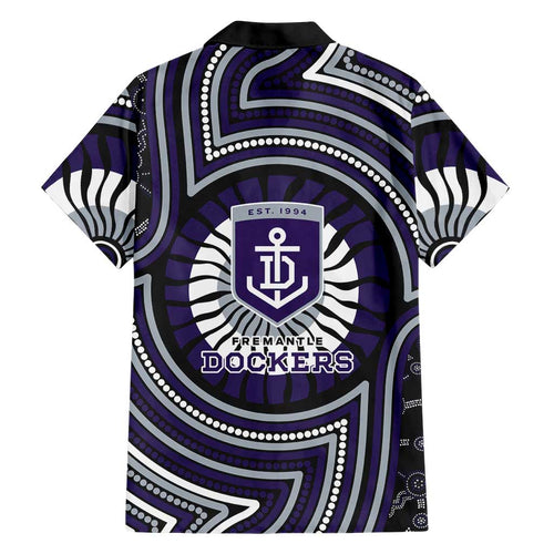 Fremantle Dockers Family Matching Off Shoulder Maxi Dress and Hawaiian Shirt Indigenous Monochrome Dot Art Mascot Style