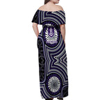 Fremantle Dockers Family Matching Off Shoulder Maxi Dress and Hawaiian Shirt Indigenous Monochrome Dot Art Mascot Style