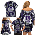 Fremantle Dockers Family Matching Off Shoulder Short Dress and Hawaiian Shirt Indigenous Monochrome Dot Art Mascot Style