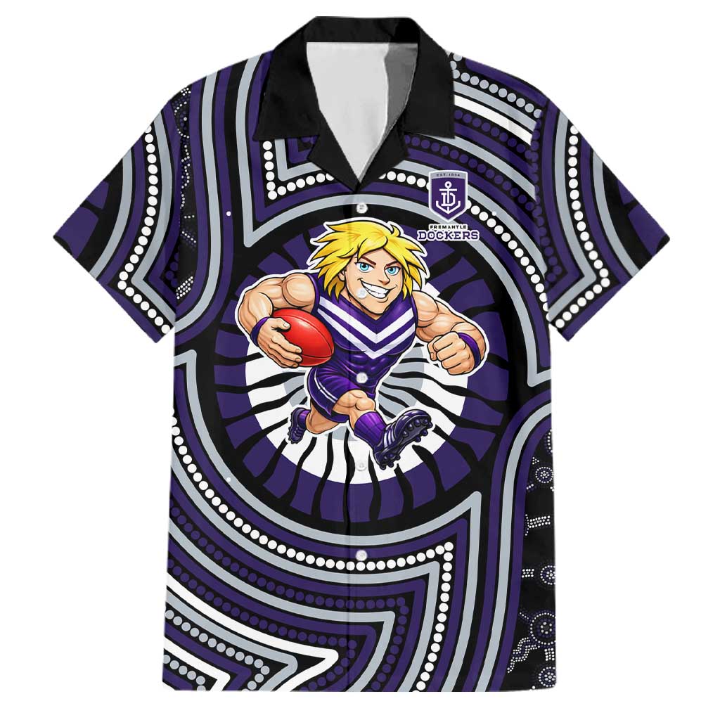 Fremantle Dockers Family Matching Off Shoulder Short Dress and Hawaiian Shirt Indigenous Monochrome Dot Art Mascot Style