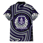 Fremantle Dockers Family Matching Off Shoulder Short Dress and Hawaiian Shirt Indigenous Monochrome Dot Art Mascot Style