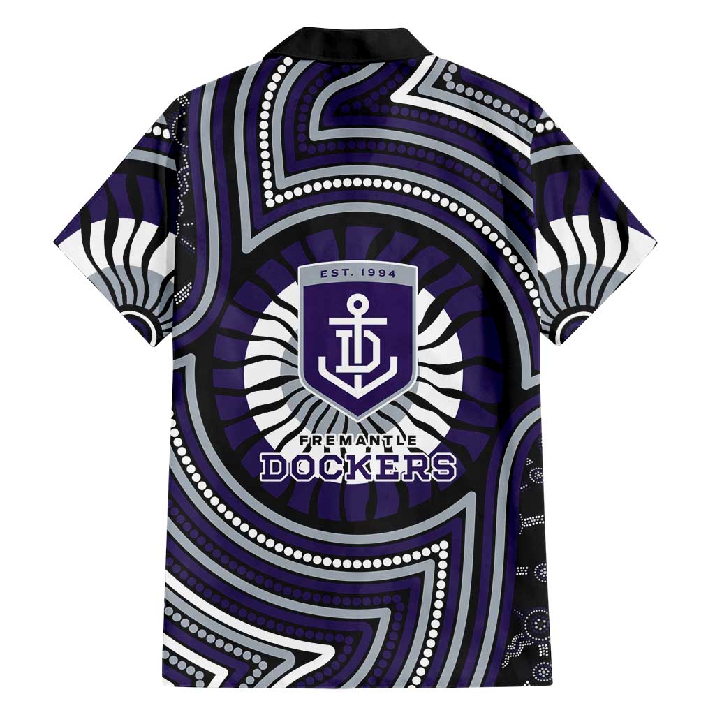 Fremantle Dockers Family Matching Off Shoulder Short Dress and Hawaiian Shirt Indigenous Monochrome Dot Art Mascot Style