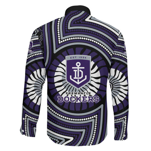 Fremantle Dockers Family Matching Off Shoulder Short Dress and Hawaiian Shirt Indigenous Monochrome Dot Art Mascot Style
