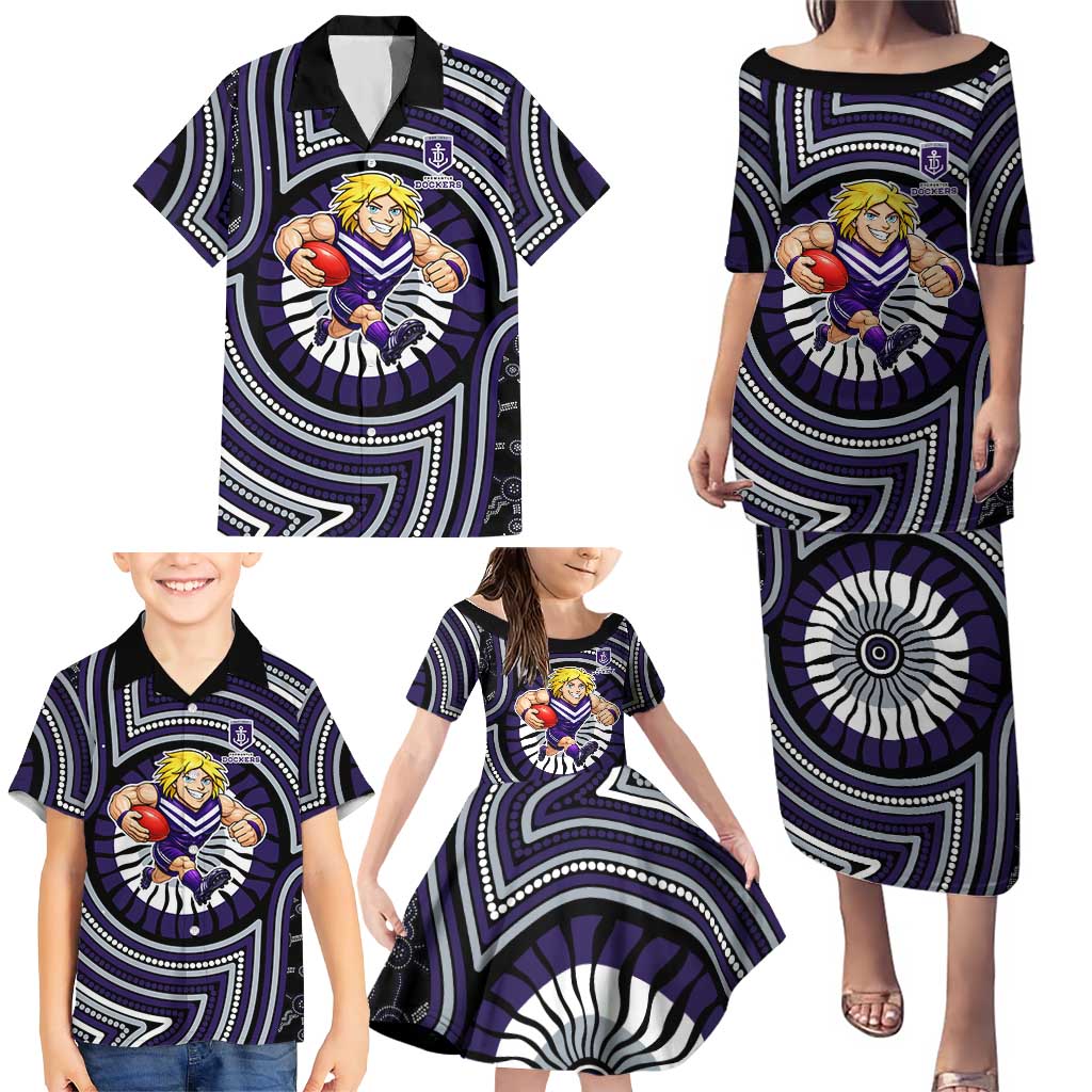 Fremantle Dockers Family Matching Puletasi and Hawaiian Shirt Indigenous Monochrome Dot Art Mascot Style
