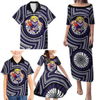 Fremantle Dockers Family Matching Puletasi and Hawaiian Shirt Indigenous Monochrome Dot Art Mascot Style