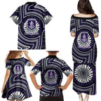 Fremantle Dockers Family Matching Puletasi and Hawaiian Shirt Indigenous Monochrome Dot Art Mascot Style