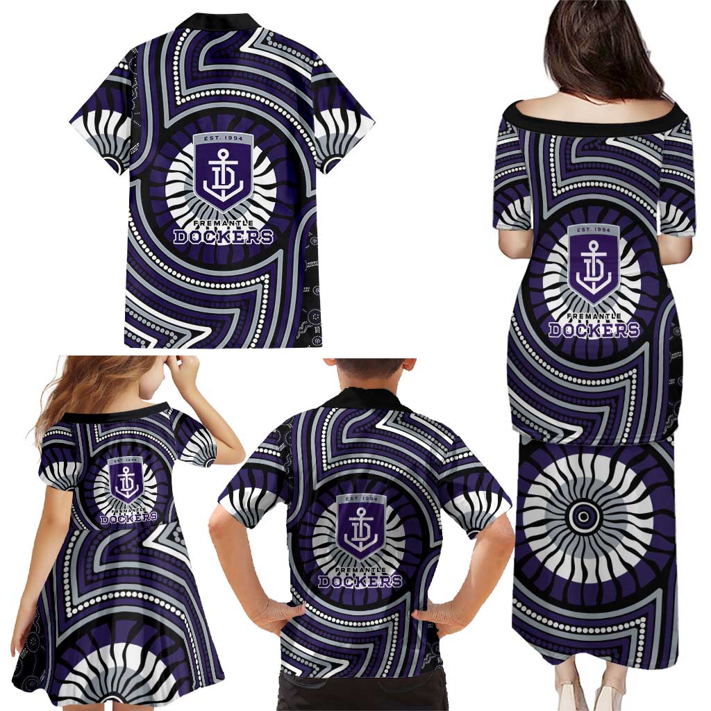 Fremantle Dockers Family Matching Puletasi and Hawaiian Shirt Indigenous Monochrome Dot Art Mascot Style