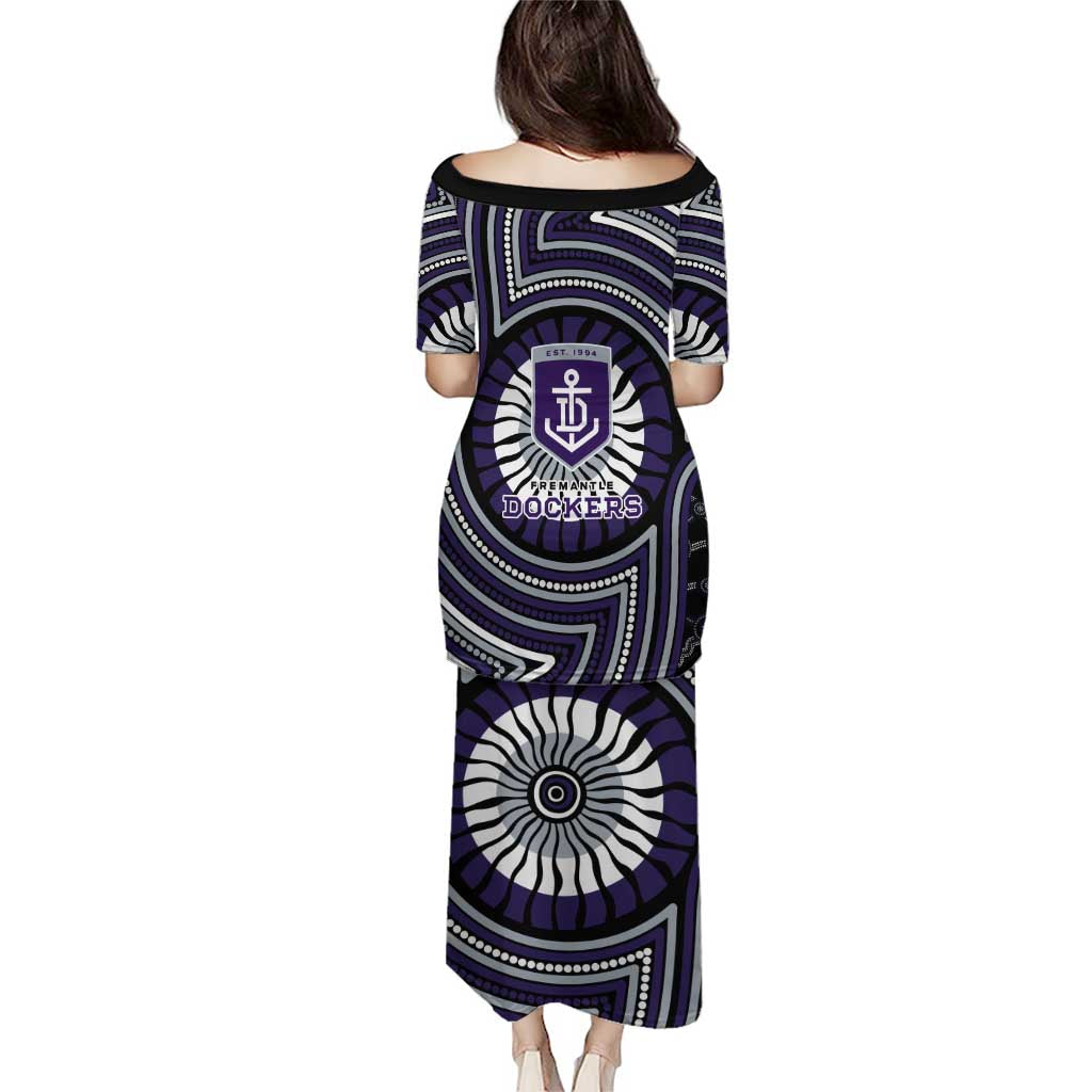 Fremantle Dockers Family Matching Puletasi and Hawaiian Shirt Indigenous Monochrome Dot Art Mascot Style