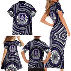 Fremantle Dockers Family Matching Short Sleeve Bodycon Dress and Hawaiian Shirt Indigenous Monochrome Dot Art Mascot Style