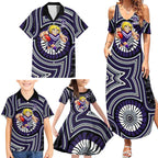 Fremantle Dockers Family Matching Summer Maxi Dress and Hawaiian Shirt Indigenous Monochrome Dot Art Mascot Style