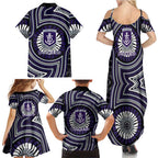 Fremantle Dockers Family Matching Summer Maxi Dress and Hawaiian Shirt Indigenous Monochrome Dot Art Mascot Style