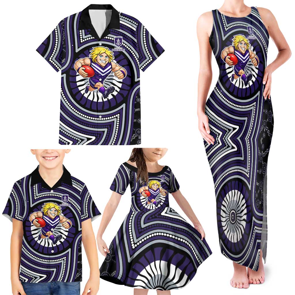 Fremantle Dockers Family Matching Tank Maxi Dress and Hawaiian Shirt Indigenous Monochrome Dot Art Mascot Style