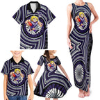 Fremantle Dockers Family Matching Tank Maxi Dress and Hawaiian Shirt Indigenous Monochrome Dot Art Mascot Style
