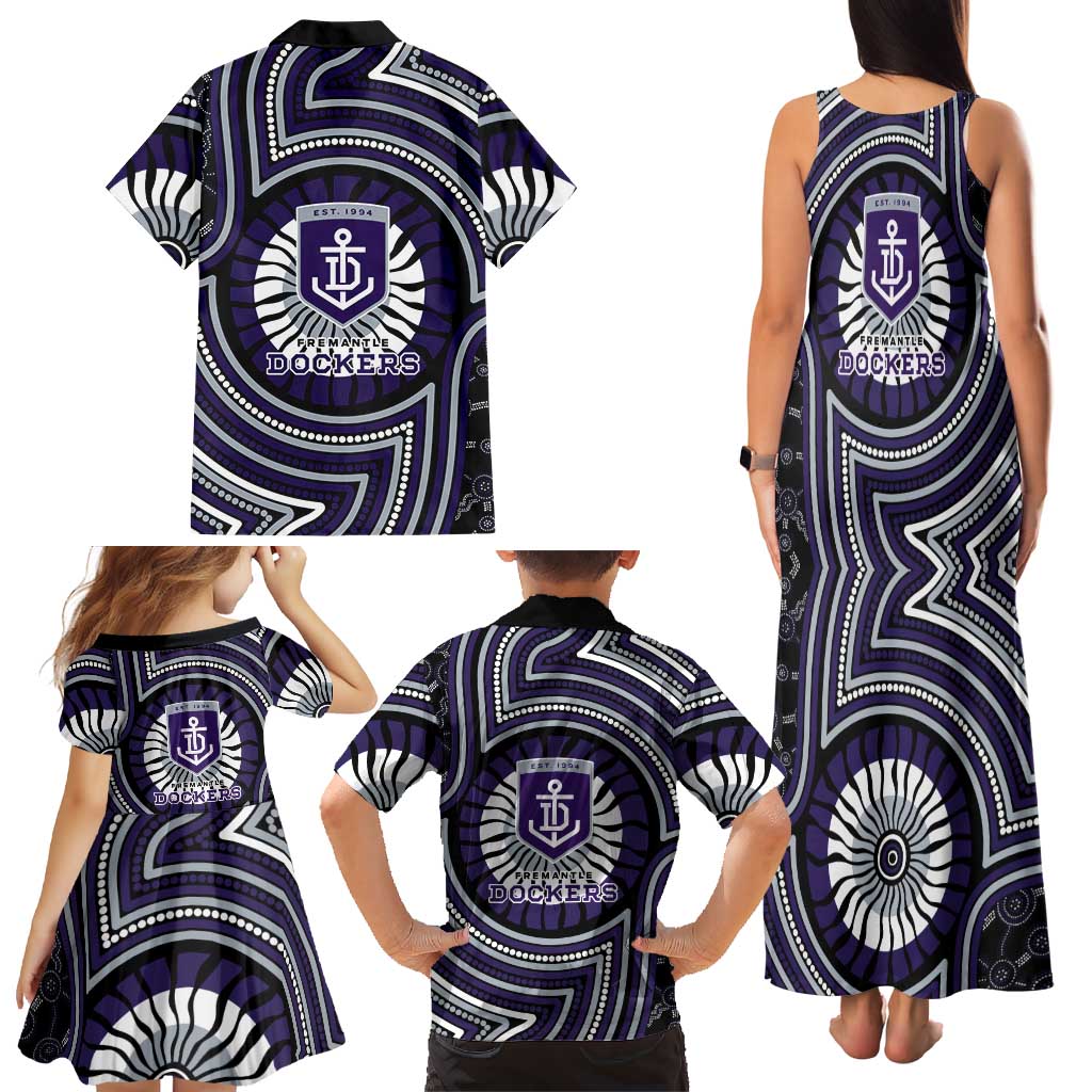 Fremantle Dockers Family Matching Tank Maxi Dress and Hawaiian Shirt Indigenous Monochrome Dot Art Mascot Style