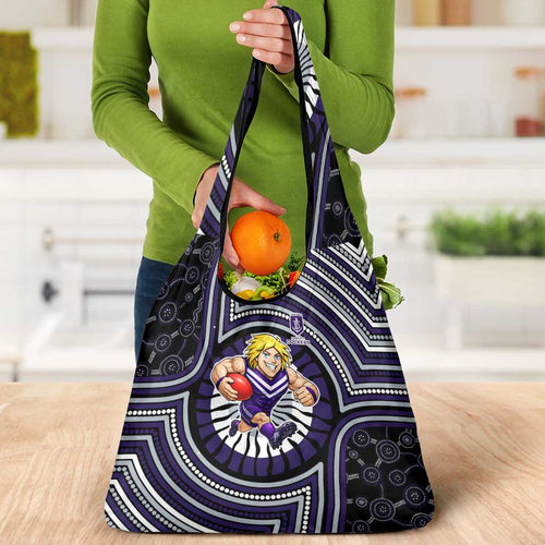 Fremantle Dockers Grocery Bag Indigenous Monochrome Dot Art Mascot Style