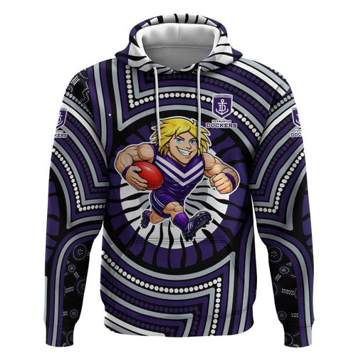 Fremantle Dockers Hoodie Indigenous Monochrome Dot Art Mascot Style