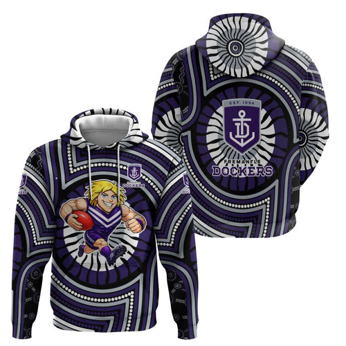 Fremantle Dockers Hoodie Indigenous Monochrome Dot Art Mascot Style