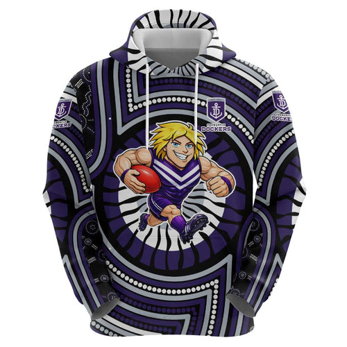 Fremantle Dockers Hoodie Indigenous Monochrome Dot Art Mascot Style