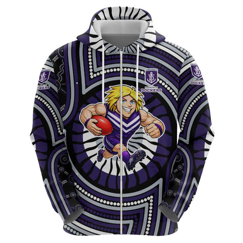 Fremantle Dockers Hoodie Indigenous Monochrome Dot Art Mascot Style
