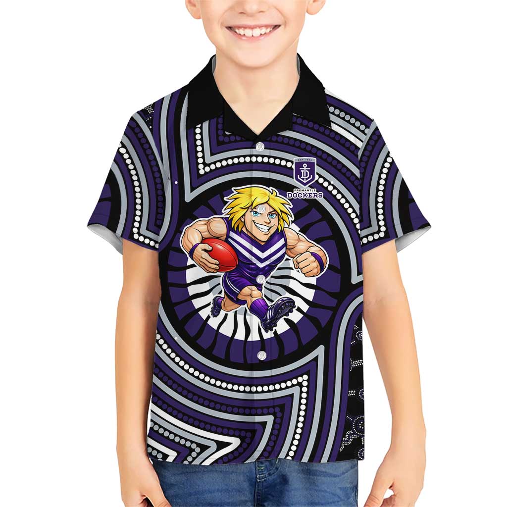 Fremantle Dockers Kid Hawaiian Shirt Indigenous Monochrome Dot Art Mascot Style