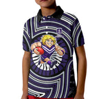 Fremantle Dockers Kid Polo Shirt Indigenous Monochrome Dot Art Mascot Style