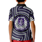 Fremantle Dockers Kid Polo Shirt Indigenous Monochrome Dot Art Mascot Style