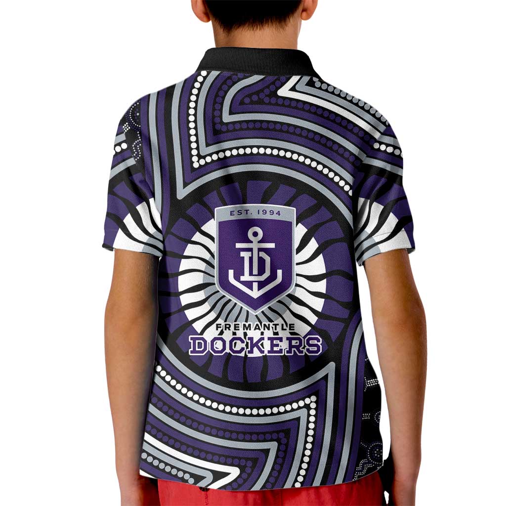 Fremantle Dockers Kid Polo Shirt Indigenous Monochrome Dot Art Mascot Style