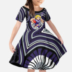 Fremantle Dockers Kid Short Sleeve Dress Indigenous Monochrome Dot Art Mascot Style
