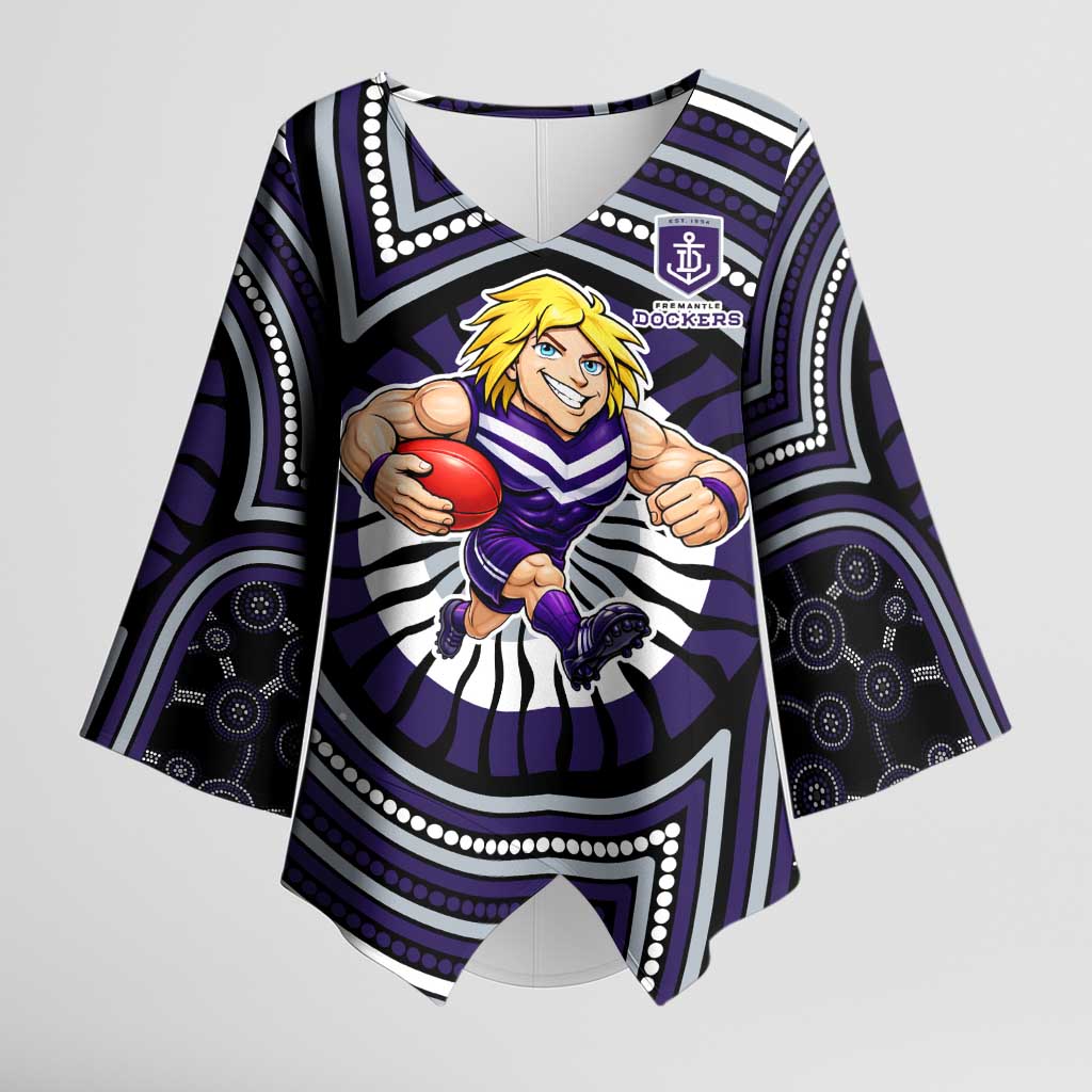 Fremantle Dockers Kimono Sleeve Blouse Indigenous Monochrome Dot Art Mascot Style