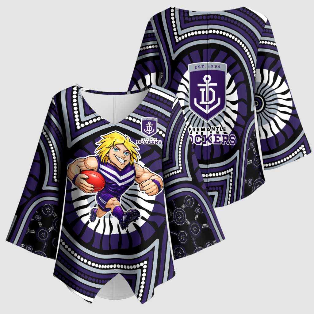 Fremantle Dockers Kimono Sleeve Blouse Indigenous Monochrome Dot Art Mascot Style