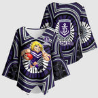 Fremantle Dockers Kimono Sleeve Blouse Indigenous Monochrome Dot Art Mascot Style
