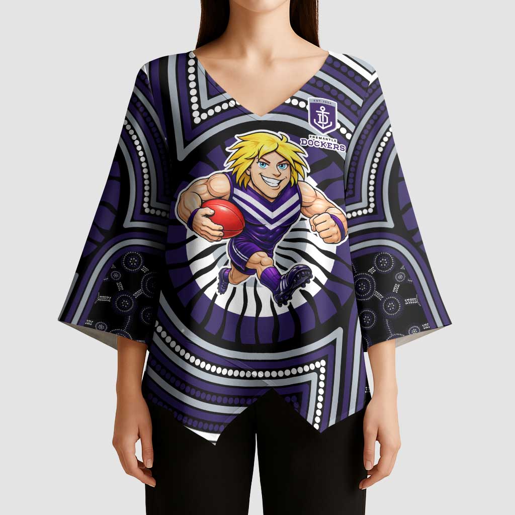 Fremantle Dockers Kimono Sleeve Blouse Indigenous Monochrome Dot Art Mascot Style