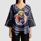 Fremantle Dockers Kimono Sleeve Blouse Indigenous Monochrome Dot Art Mascot Style