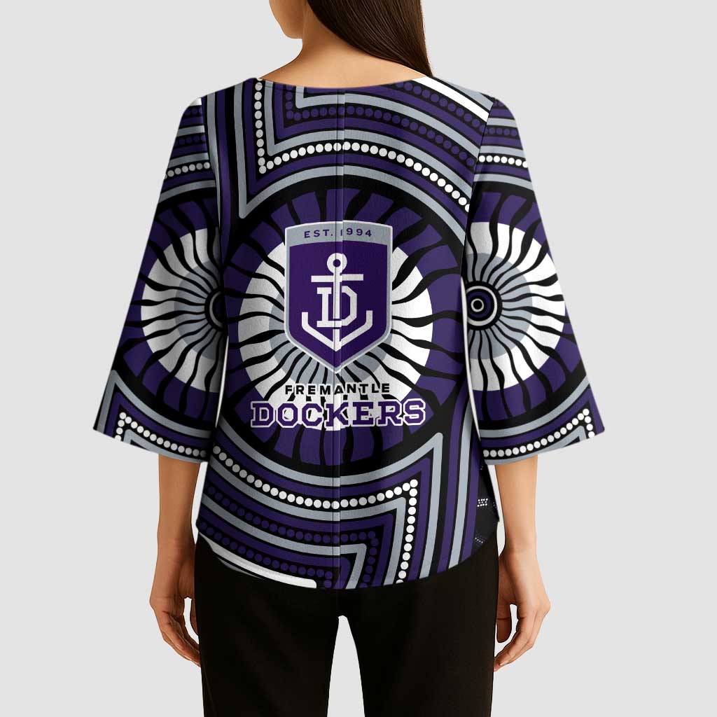 Fremantle Dockers Kimono Sleeve Blouse Indigenous Monochrome Dot Art Mascot Style