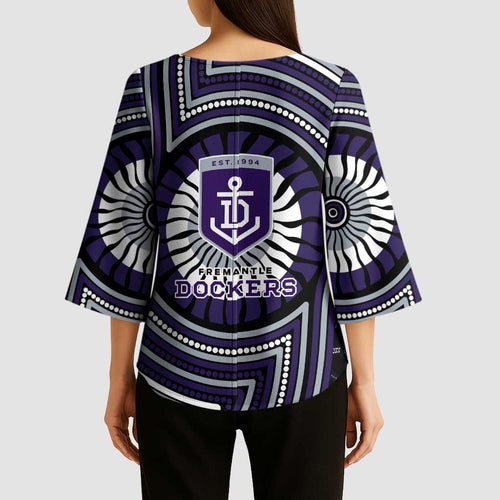 Fremantle Dockers Kimono Sleeve Blouse Indigenous Monochrome Dot Art Mascot Style