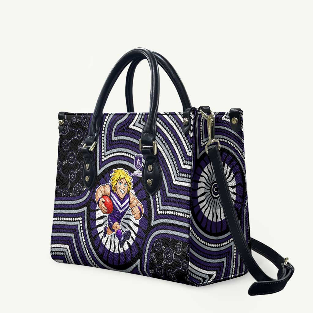 Fremantle Dockers Leather Bag Indigenous Monochrome Dot Art Mascot Style