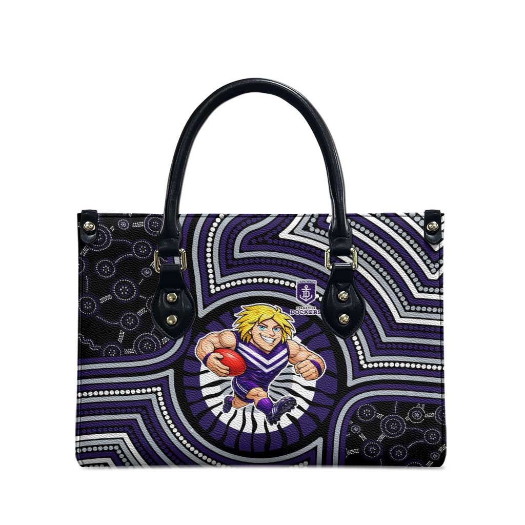 Fremantle Dockers Leather Bag Indigenous Monochrome Dot Art Mascot Style