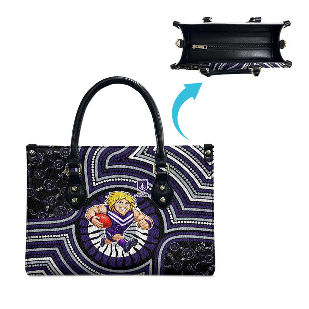 Fremantle Dockers Leather Bag Indigenous Monochrome Dot Art Mascot Style