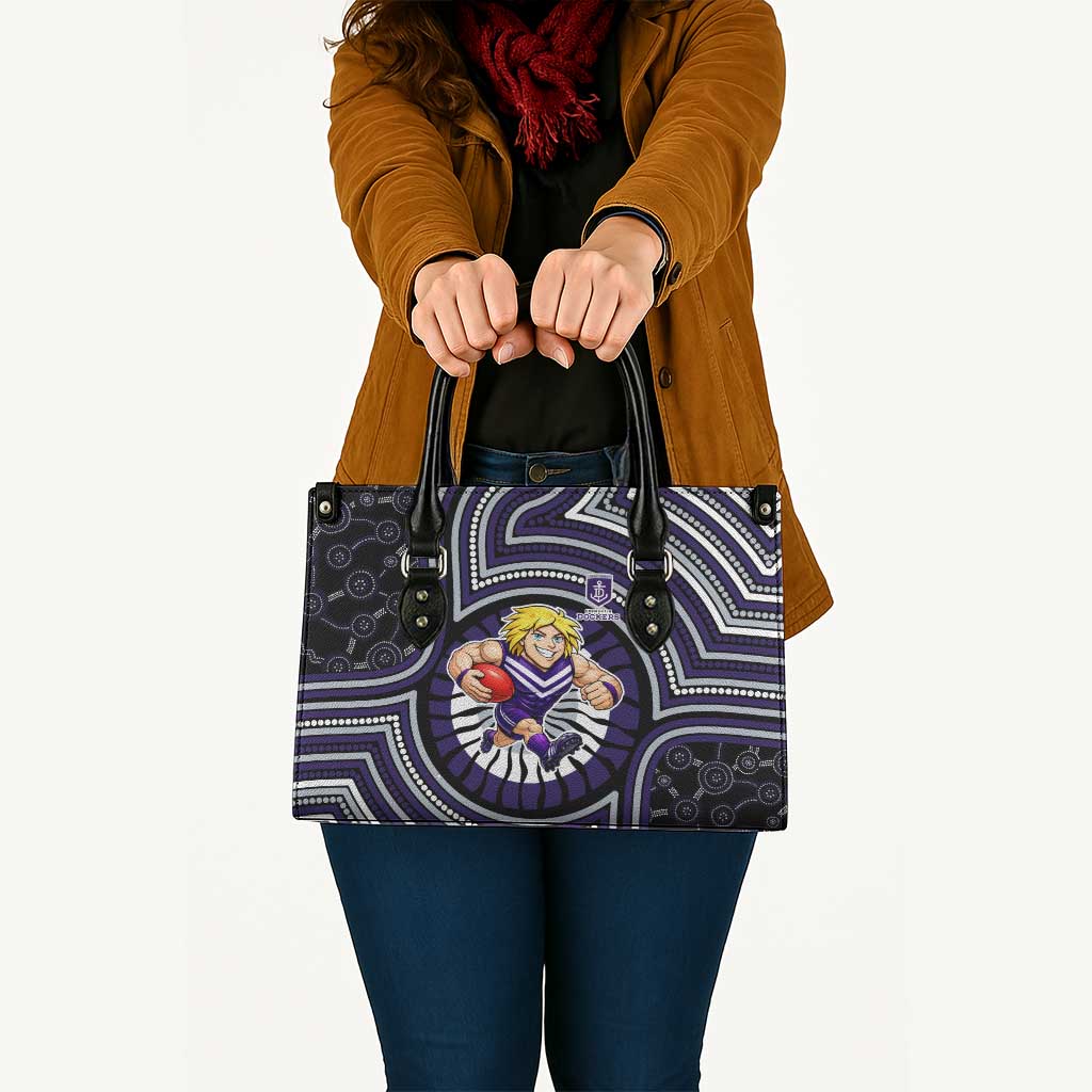 Fremantle Dockers Leather Bag Indigenous Monochrome Dot Art Mascot Style