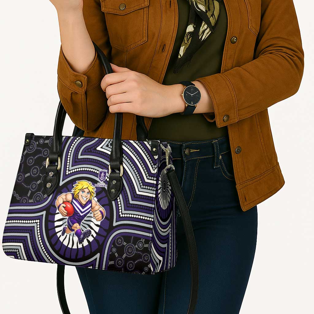 Fremantle Dockers Leather Bag Indigenous Monochrome Dot Art Mascot Style